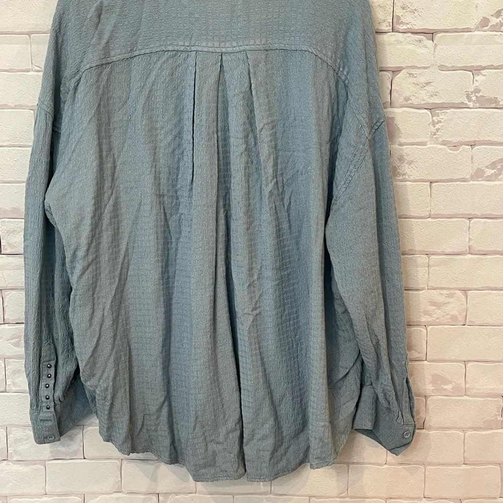 Free People Hidden Valley Tunic Top Size Small Oversized‎ Button Up Slate Blue - Picture 6 of 7